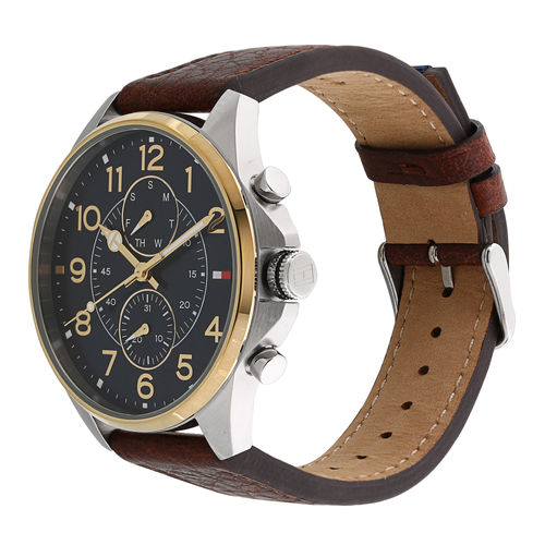  Shop Authentic Tommy Hilfiger Dean Multifunctional Blue Dial Brown Leather Strap Watch for Men - 1791275 - Luxxuri