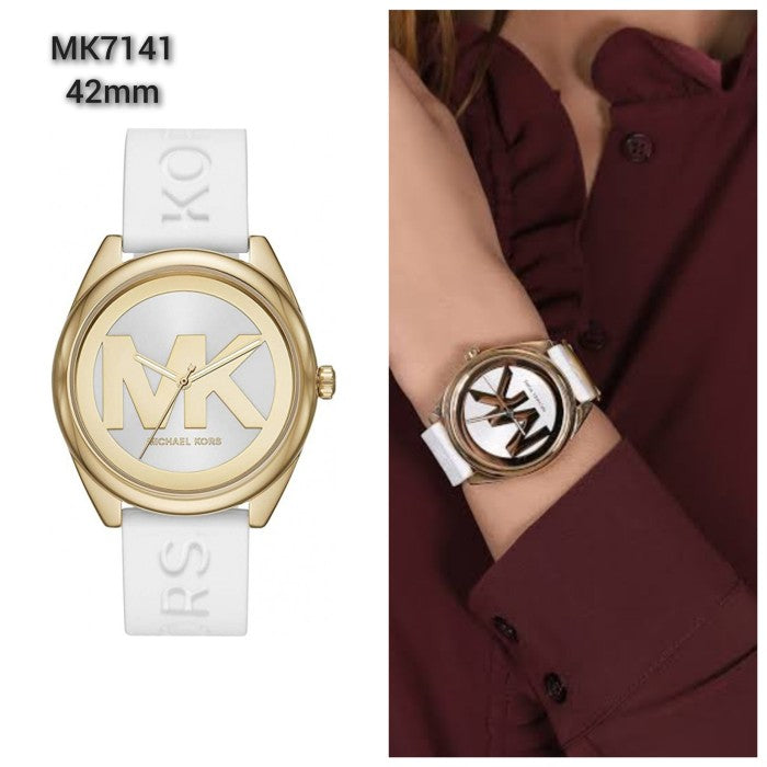  Shop Authentic Michael Kors Janelle Three Hand Silver Dial White Rubber Strap Watch For Women - MK7141 - Luxxuri