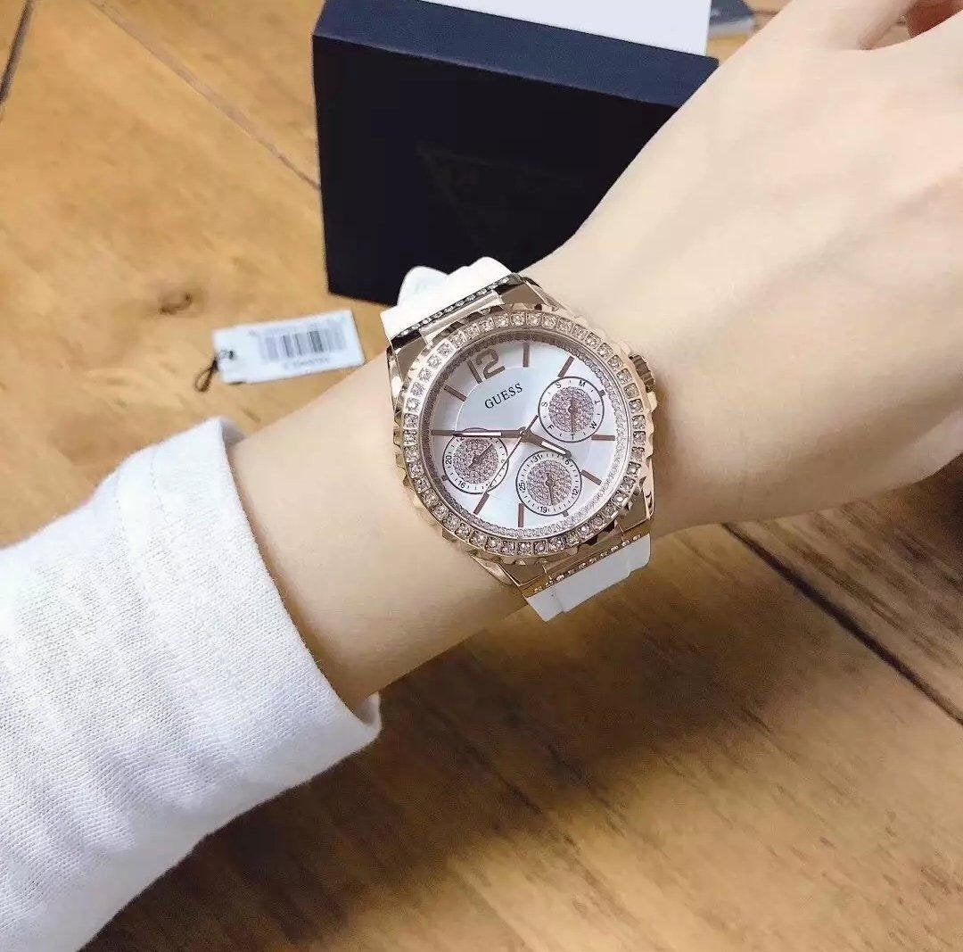  Shop Authentic Guess Starlight Diamonds White Dial Purple Rubber Strap Watch for Women - W0846L6 - Luxxuri