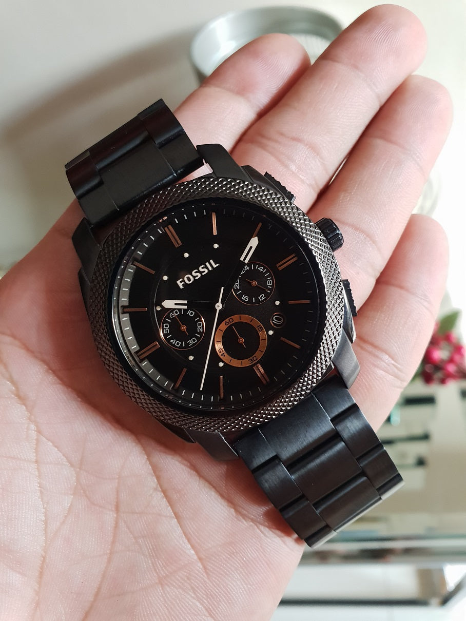  Shop Authentic Fossil Machine Chronograph Black Dial Black Steel Strap Watch for Men - FS4682 - Luxxuri