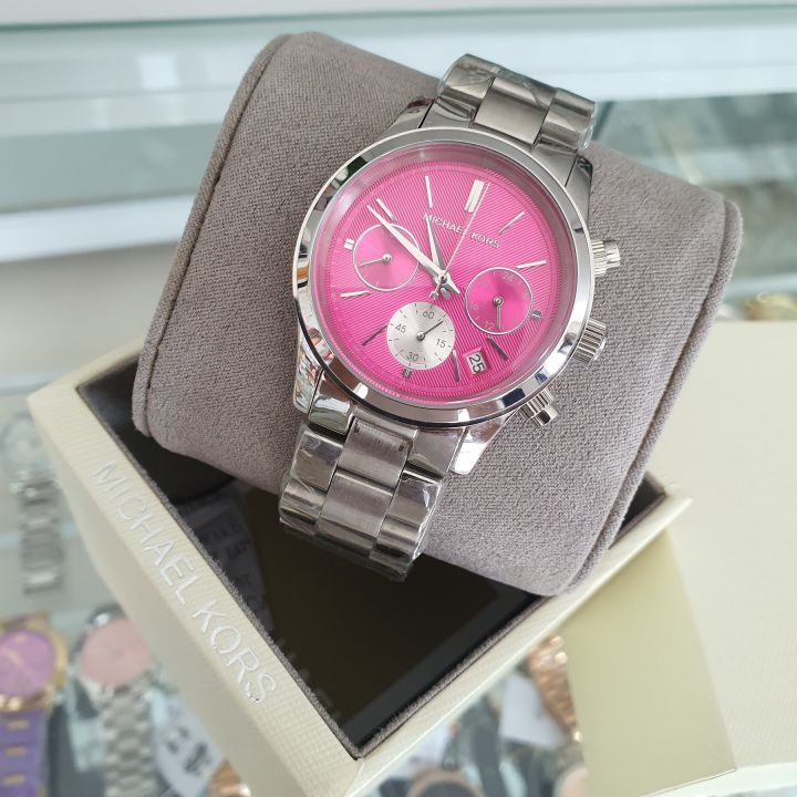  Shop Authentic Michael Kors Runway Chronograph Pink Dial Silver Steel Strap Watch for Women - MK6160 - Luxxuri