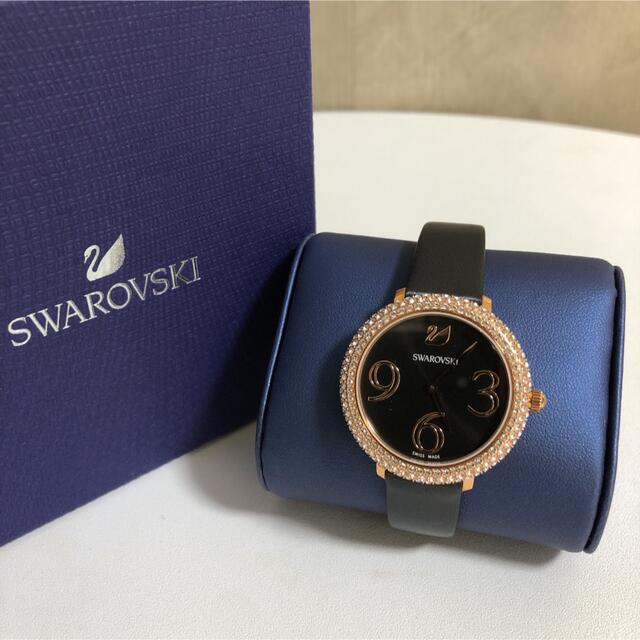  Shop Authentic Swarovski Crystal Frost Black Dial Black Leather Strap Watch for Women - 5484058 - Luxxuri