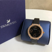  Shop Authentic Swarovski Crystal Frost Black Dial Black Leather Strap Watch for Women - 5484058 - Luxxuri
