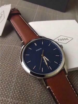  Shop Authentic Fossil Minimalist Blue Dial Brown Leather Strap Watch for Men - FS5304 - Luxxuri