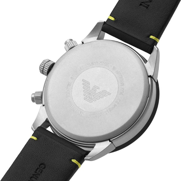  Shop Authentic Emporio Armani Mario Chronograph Black Dial Black Leather Strap Watch For Men - AR11325 - Luxxuri