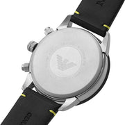  Shop Authentic Emporio Armani Mario Chronograph Black Dial Black Leather Strap Watch For Men - AR11325 - Luxxuri