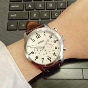  Shop Authentic Fossil Pilot Chronograph White Dial Brown Leather Strap Watch for Men - FS5146 - Luxxuri
