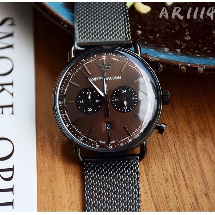  Shop Authentic Emporio Armani Aviator Brown Dial Grey Mesh Bracelet Watch For Men - AR11141 - Luxxuri