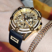  Shop Authentic Guess King Quartz Crystals Gold Dial Black Silicone Strap Watch For Men - GW0537G2 - Luxxuri