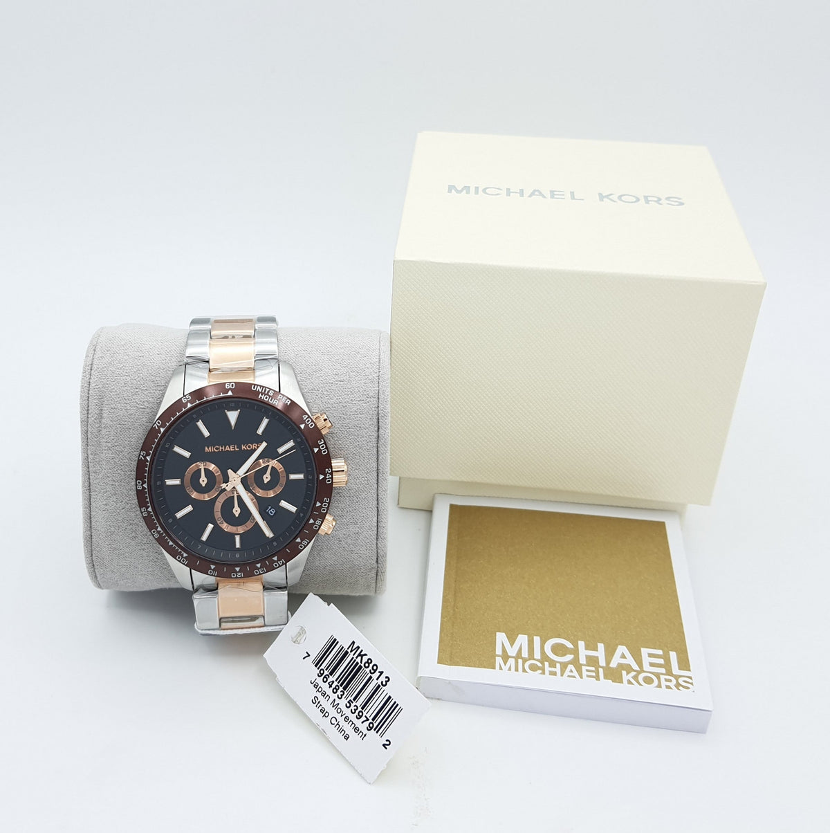  Shop Authentic Michael Kors Layton Chronograph Black Dial Two Tone Steel Strap Watch For Men - MK8913 - Luxxuri