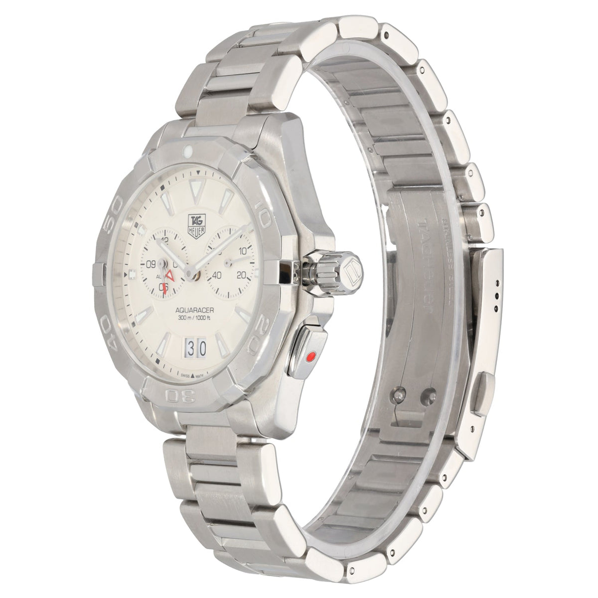  Shop Authentic Tag Heuer Aquaracer Chronograph White Dial Silver Steel Strap Watch for Men - WAY111Y.BA0928 - Luxxuri