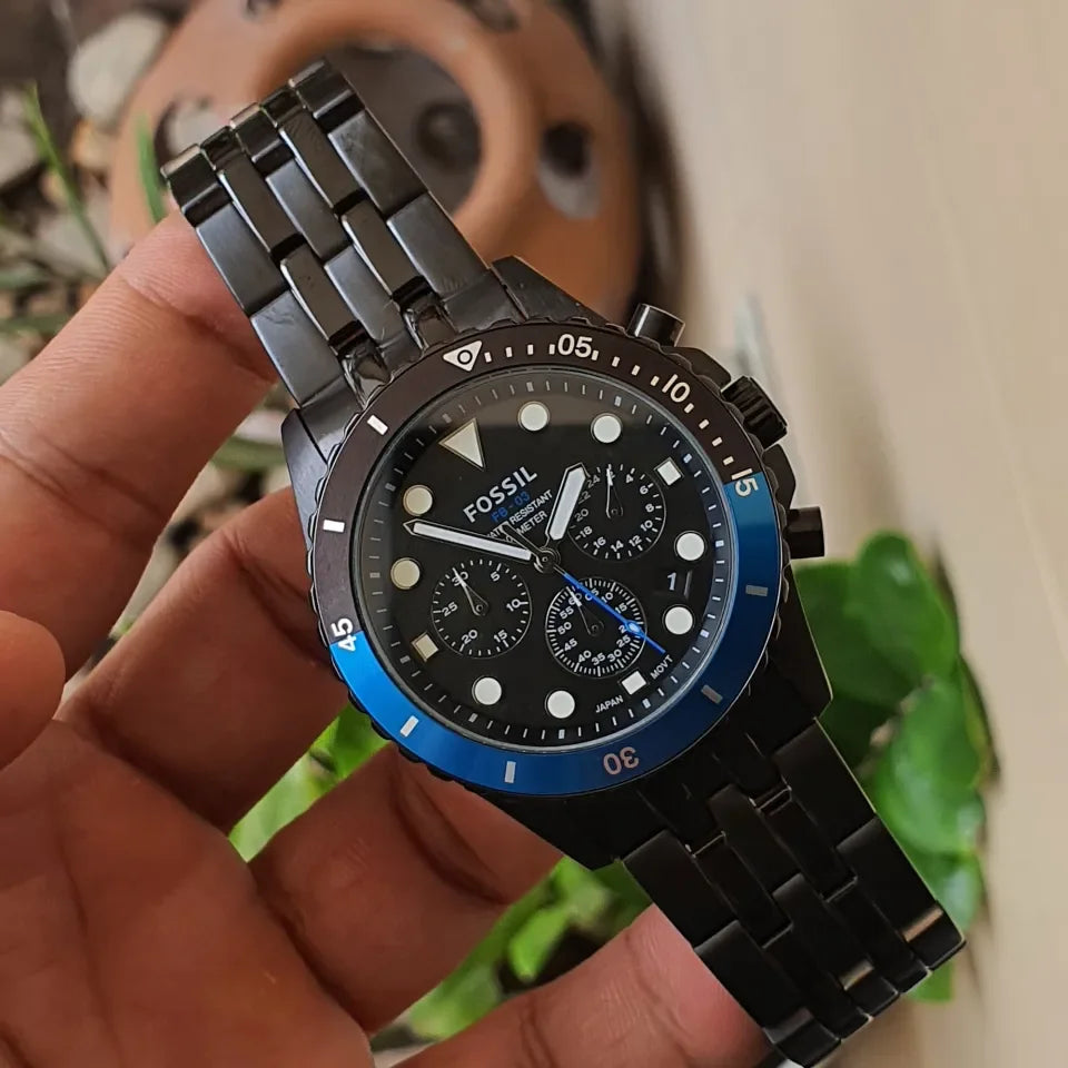  Shop Authentic Fossil FB-01 Chronograph Black Dial Grey Steel Strap Watch for Men - FS5835 - Luxxuri