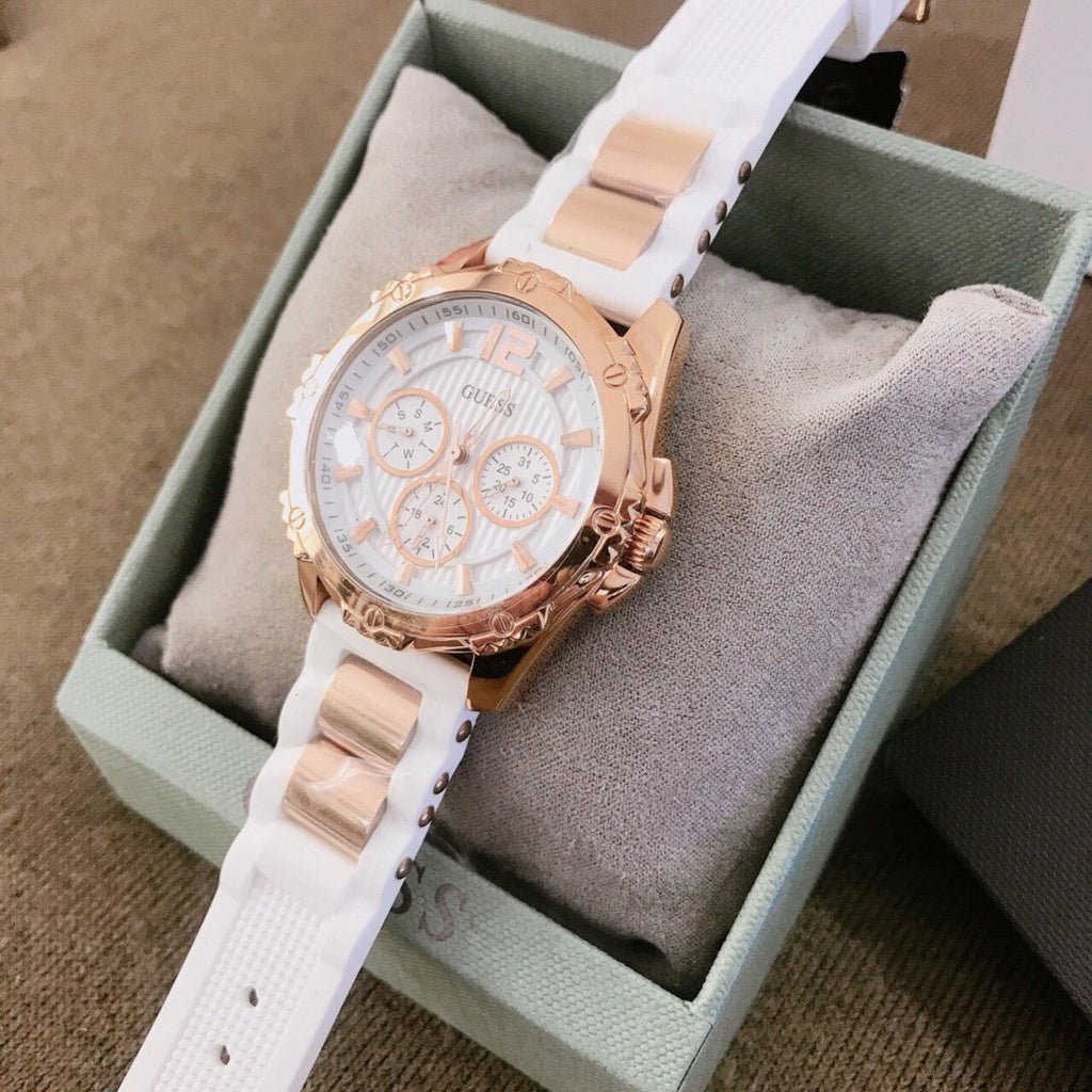  Shop Authentic Guess Intrepid White Dial Two Tone Silicone Strap Watch For Women - W0325L6 - Luxxuri