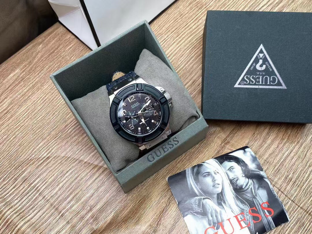  Shop Authentic Guess Indovina Quartz Black Dial Black Leather Strap Watch For Men - W0040G9 - Luxxuri