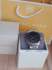  Shop Authentic Michael Kors Brecken Chronograph Quartz Black Dial Silver Steel Strap Watch For Men - MK8438 - Luxxuri