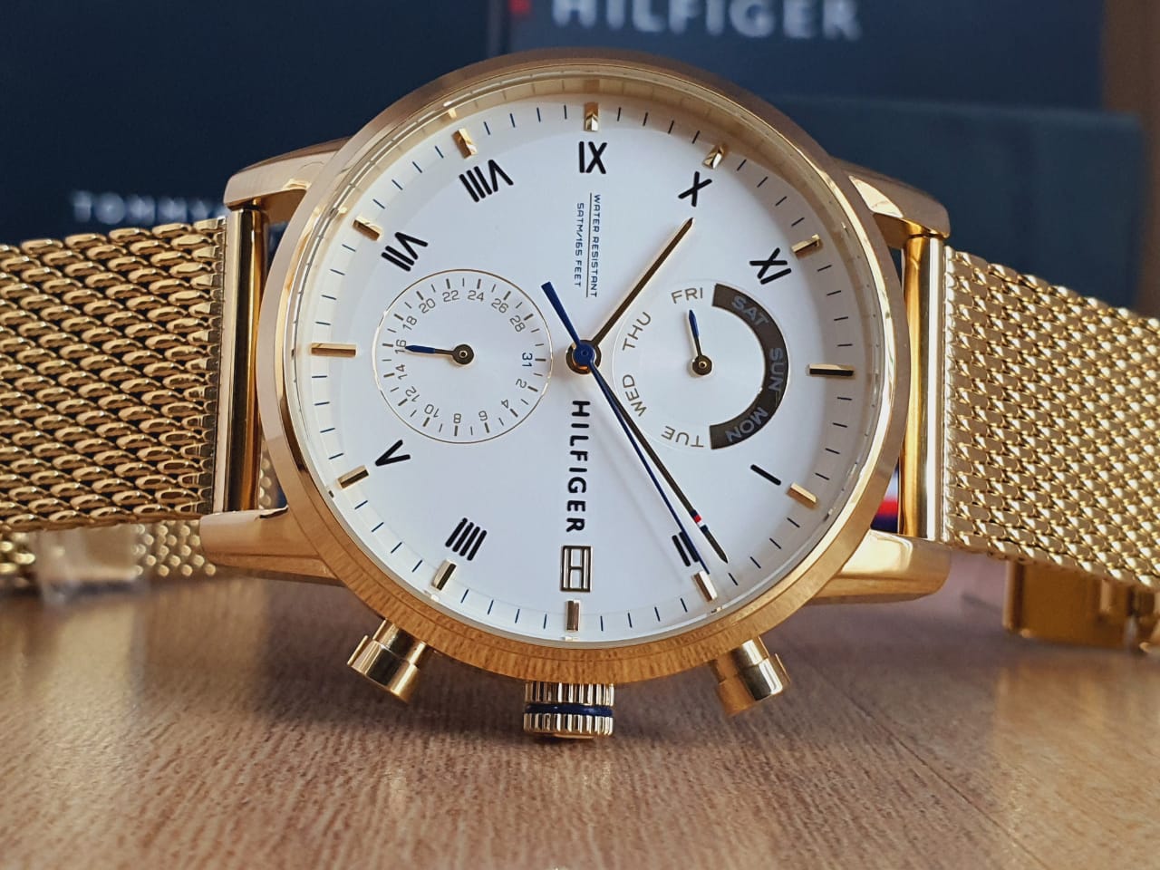  Shop Authentic Tommy Hilfiger Kane White Dial Gold Mesh Bracelet Watch for Men - 1710403 - Luxxuri