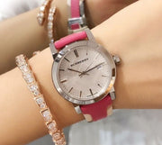  Shop Authentic Burberry The City White Dial Haymarket Pink Leather Strap Watch for Women - BU9149 - Luxxuri