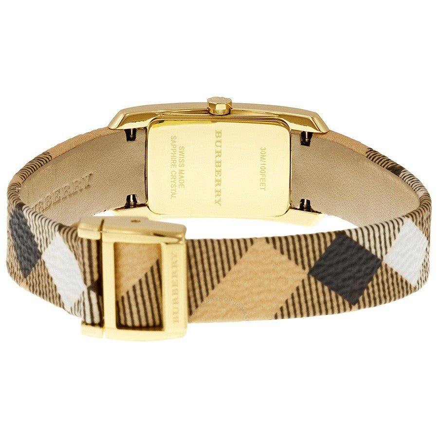  Shop Authentic Burberry Pioneer Gold Dial Haymarket Beige Leather Strap Watch for Women - BU9509 - Luxxuri
