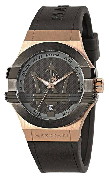  Shop Authentic Maserati Potenza Black & Rose Gold Dial Black Rubber Strap Watch For Men - R8851108002 - Luxxuri