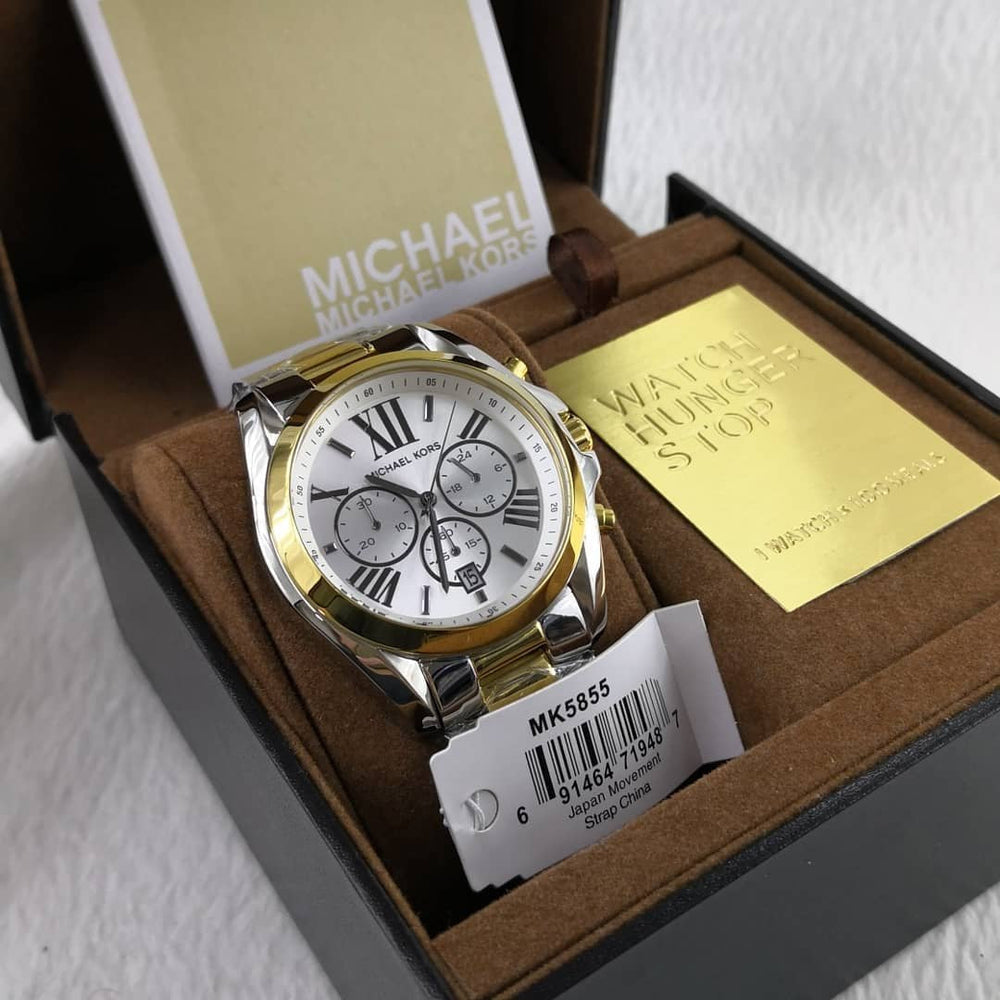  Shop Authentic Michael Kors Bradshaw Chronograph Silver Dial Two Tone Steel Strap Watch For Women - MK5855 - Luxxuri