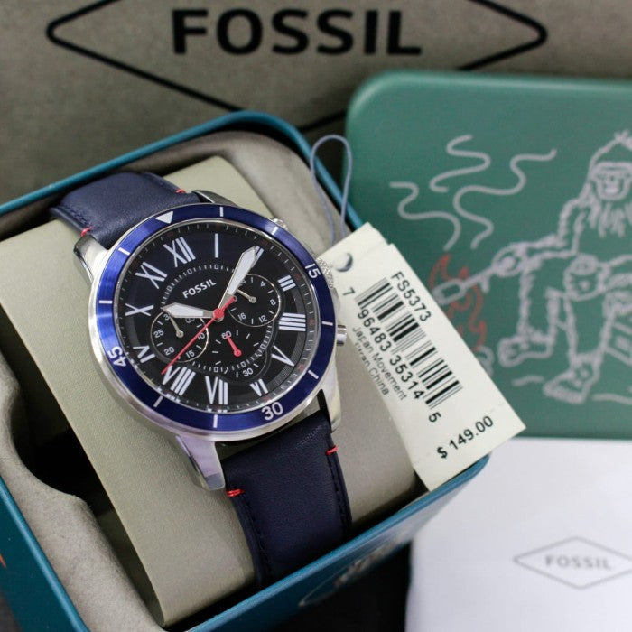  Shop Authentic Fossil Grant Chronograph Blue Dial Blue Leather Strap Watch for Men - FS5373 - Luxxuri