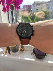  Shop Authentic Fossil Goodwin Luggage Chronograph Black Dial Brown Leather Strap Watch for Men - FS5501 - Luxxuri