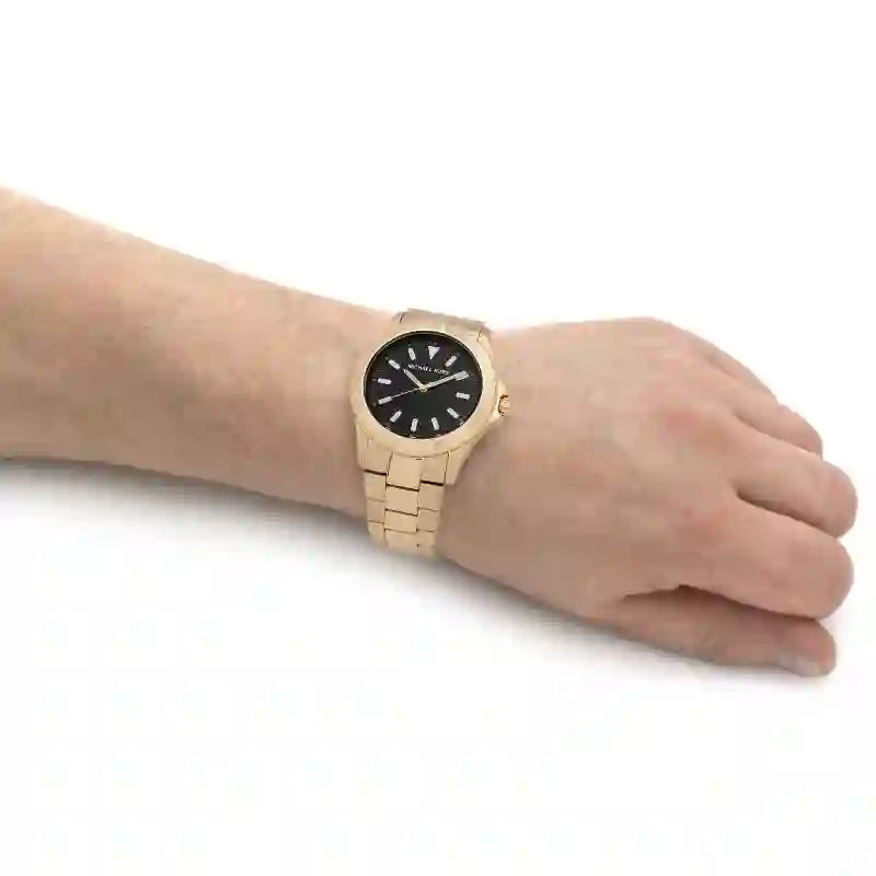  Shop Authentic Michael Kors Everest Three-Hand Black Dial Gold Steel Strap Watch For Men - MK9078 - Luxxuri