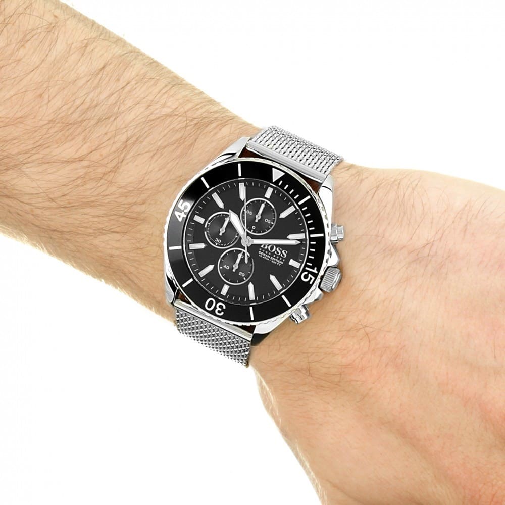  Shop Authentic Hugo Boss Ocean Edition Black Dial Silver Mesh Bracelet Watch for Men - 1513701 - Luxxuri