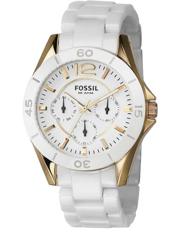  Shop Authentic Fossil Ceramic Multifunction White Dial White Steel Strap Watch for Women - CE1006 - Luxxuri