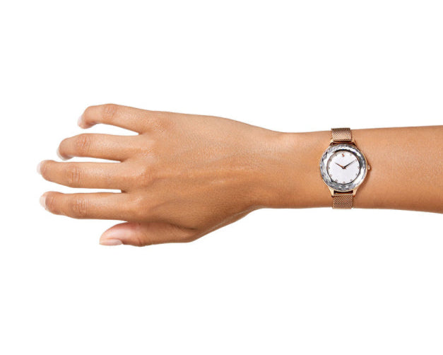  Shop Authentic Swarovski Octea Nova Silver Dial Rose Gold Mesh Strap Watch for Women - 5650011 - Luxxuri