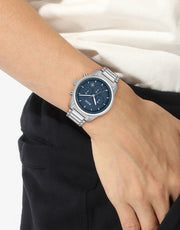  Shop Authentic Hugo Boss Trace Chronograph Quartz Blue Dial Silver Steel Strap Watch For Men - 1514007 - Luxxuri