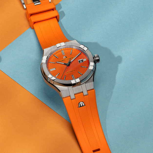  Shop Authentic Maurice Lacroix Aikon Automatic Date Orange Dial Silver Steel Strap Watch For Men - AI6008-SS00F-530-E - Luxxuri