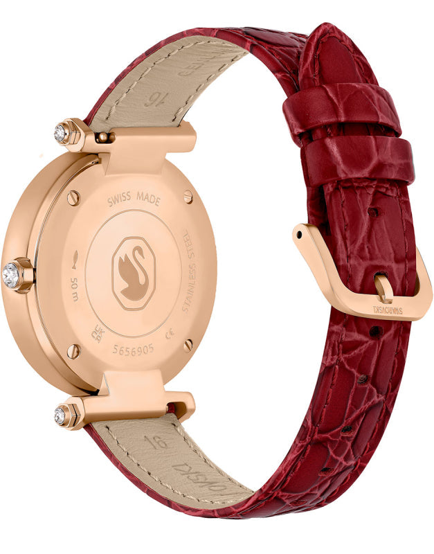  Shop Authentic Swarovski Crystalline Wonder Silver Dial Red Leather Strap Watch for Women - 5656905 - Luxxuri