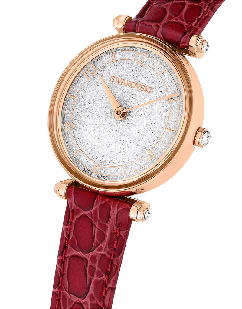  Shop Authentic Swarovski Crystalline Wonder Silver Dial Red Leather Strap Watch for Women - 5656905 - Luxxuri