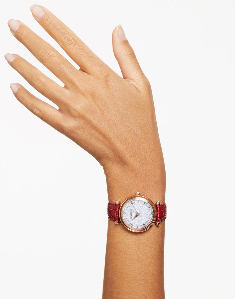  Shop Authentic Swarovski Crystalline Wonder Silver Dial Red Leather Strap Watch for Women - 5656905 - Luxxuri