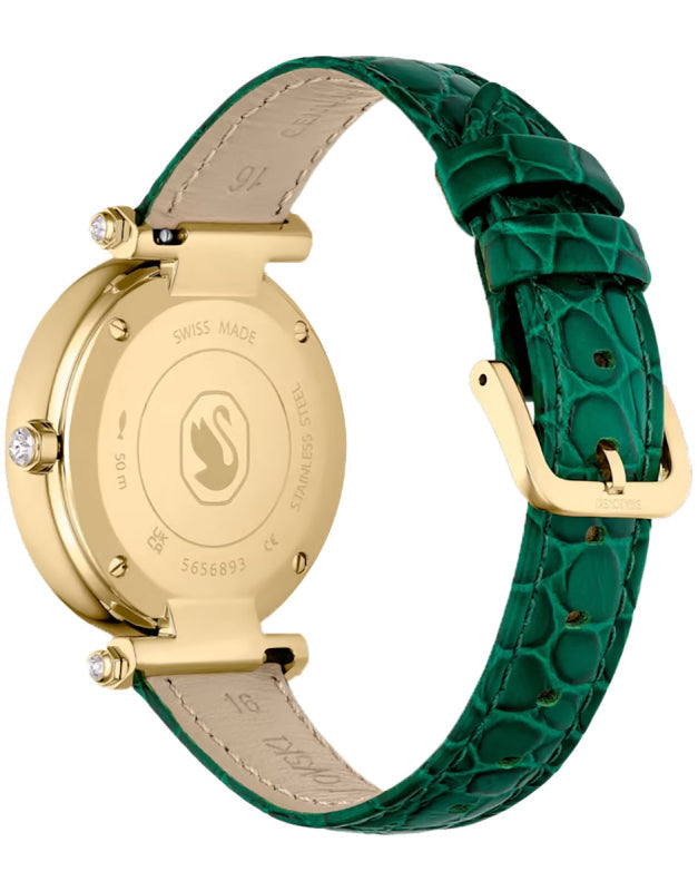  Shop Authentic Swarovski Crystalline Wonder Silver Dial Green Leather Strap Watch for Women - 5656893 - Luxxuri