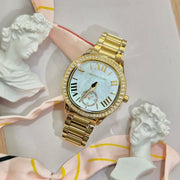  Shop Authentic Michael Kors Sage Three-Hand Mother of Pearl White Dial Gold Steel Strap Watch for Women - MK4805 - Luxxuri