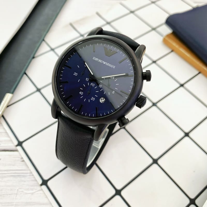  Shop Authentic Emporio Armani Luigi Analog Blue Dial Black Leather Strap Watch For Men - AR11351 - Luxxuri