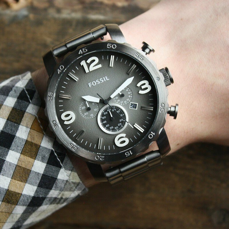  Shop Authentic Fossil Nate Chronograph Gunmetal Dial Grey Steel Strap Watch for Men - JR1437 - Luxxuri