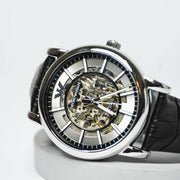  Shop Authentic Emporio Armani Luigi Silver Skeleton Dial Black Leather Strap Watch For Men - AR1981 - Luxxuri