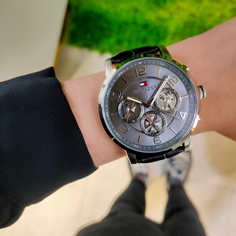  Shop Authentic Tommy Hilfiger Keagan Quartz Grey Dial Black Leather Strap Watch for Men - 1791289 - Luxxuri