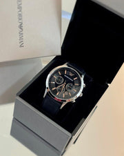  Shop Authentic Emporio Armani Giovanni Analog Black Dial Black Leather Strap Watch For Men - AR11431 - Luxxuri