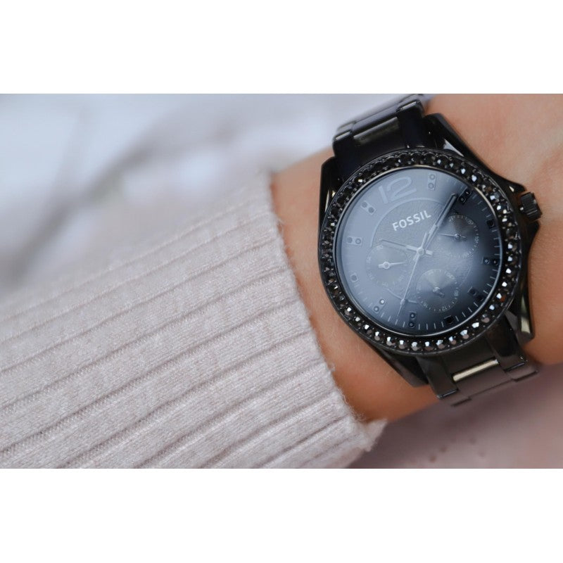  Shop Authentic Fossil Riley Multifunction Black Dial Black Steel Strap Watch for Women - ES4519 - Luxxuri