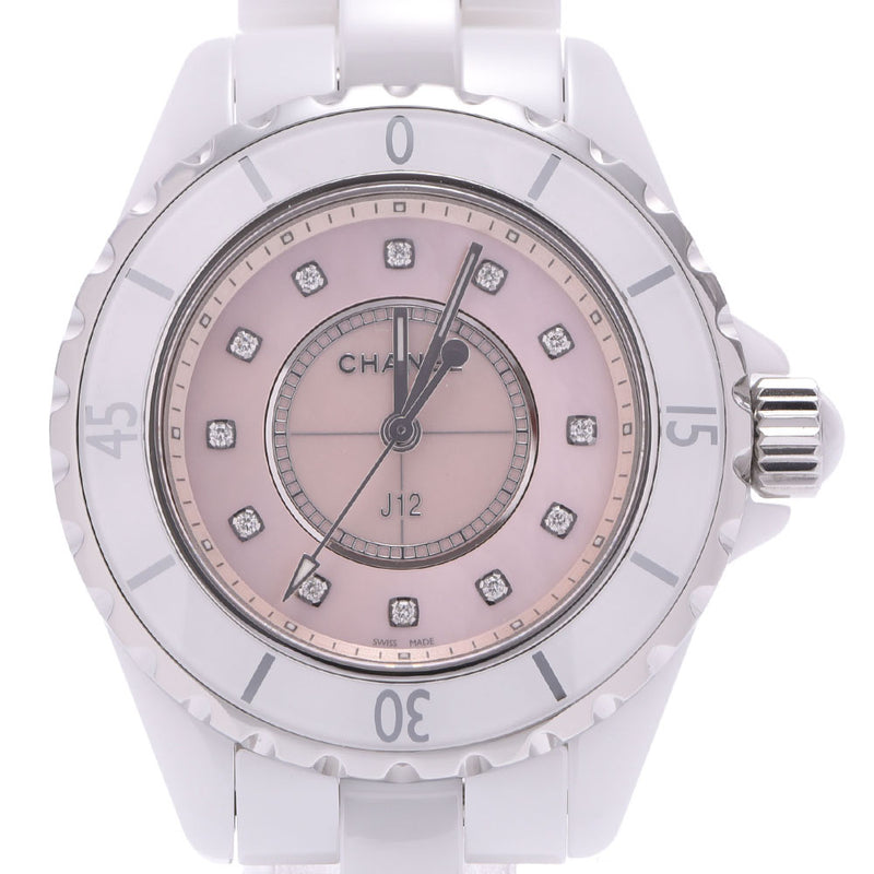  Shop Authentic Chanel J12 Quartz Diamonds Pink Dial White Steel Strap Watch for Women - J12 H5513 - Luxxuri