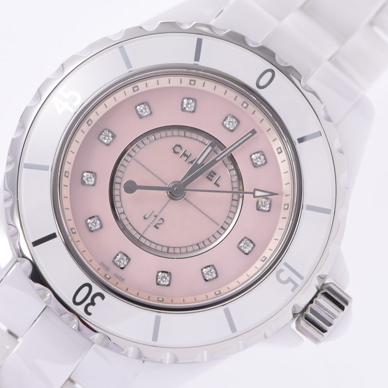  Shop Authentic Chanel J12 Quartz Diamonds Pink Dial White Steel Strap Watch for Women - J12 H5513 - Luxxuri