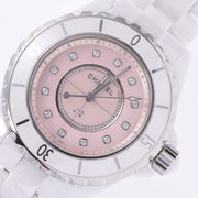 Shop Authentic Chanel J12 Quartz Diamonds Pink Dial White Steel Strap Watch for Women - J12 H5513 - Luxxuri