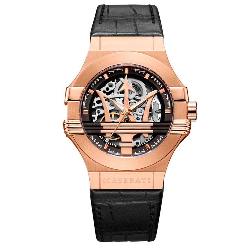  Shop Authentic Maserati Potenza Automatic Rose Gold Dial Black Leather Strap Watch For Men - R8821108002 - Luxxuri