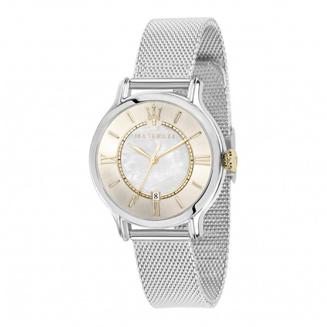 Shop Authentic Maserati Epoca Mother of Pearl Dial Silver Mesh Strap Watch For Women - R8853118504 - Luxxuri