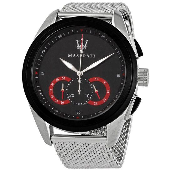  Shop Authentic Maserati Traguardo Black Dial Silver Mesh Bracelet Watch For Men - R8873612005 - Luxxuri