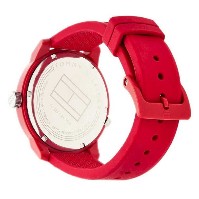  Shop Authentic Tommy Hilfiger Denim Quartz Red Dial Red Rubber Strap Watch for Men - 1791480 - Luxxuri